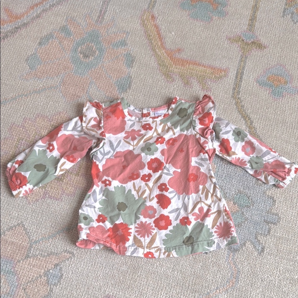 Carter's Pink and Green Floral Blouse with Flowing Silhouette EUC 18m